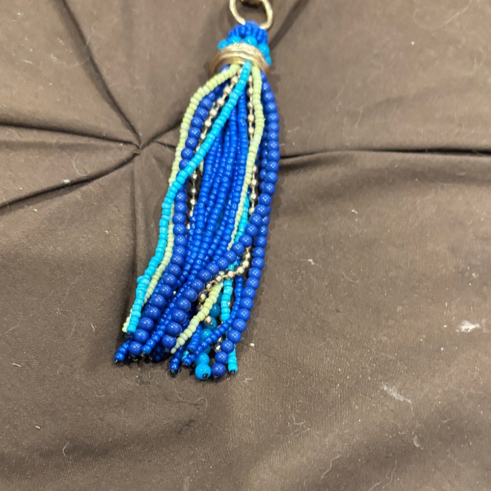 Chico's Vibrant Blue Beaded Necklace with Tassel - Picture 3 of 4